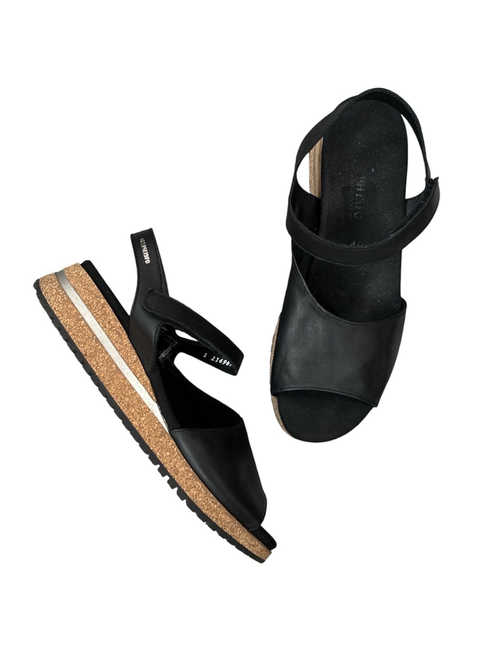 Mephisto Women's Joy Black Silk 800 Wedge Heel Adjustable Slingback Sandals 40
